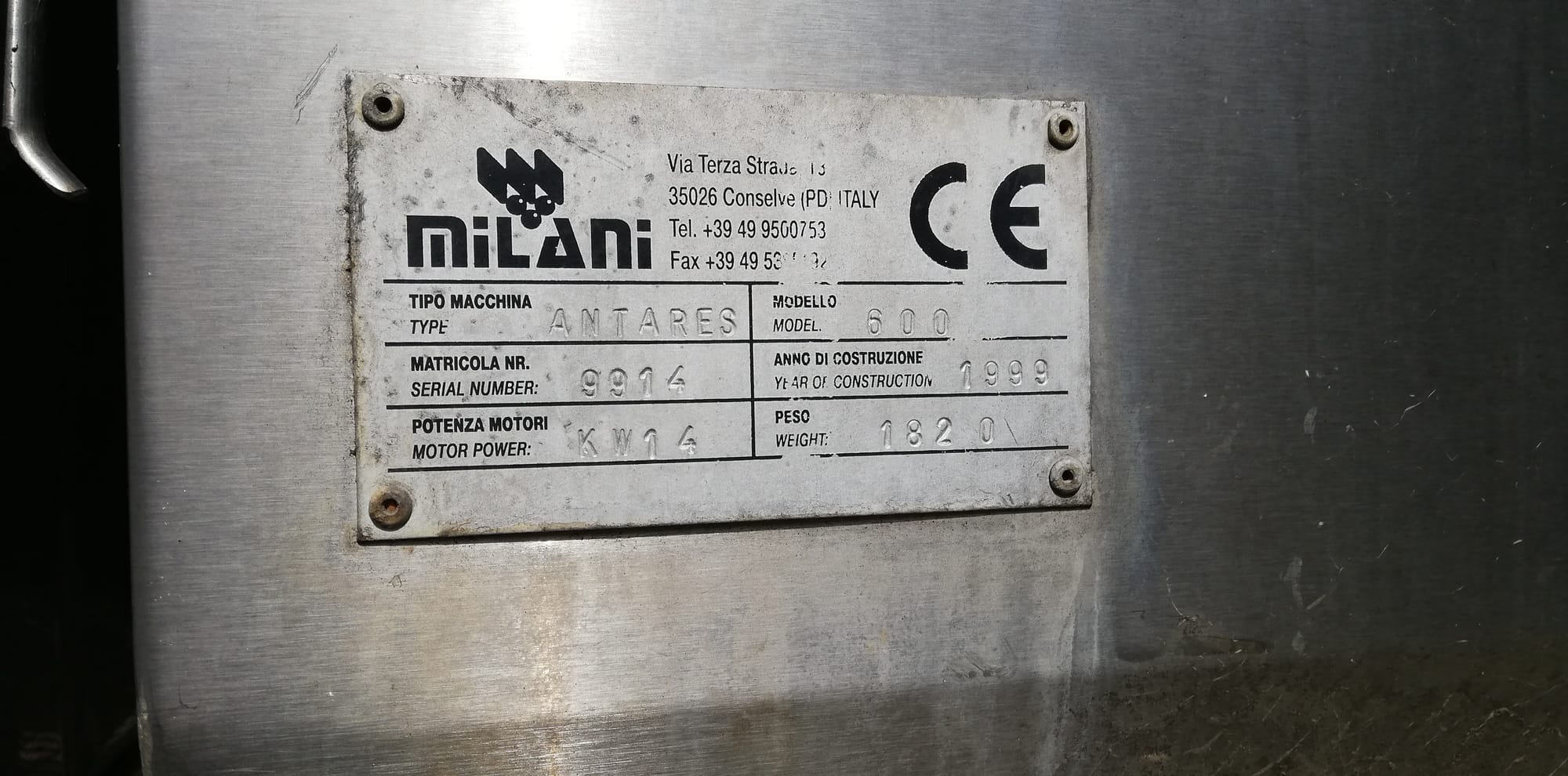 Milani destemmer-crusher, approx. 50 t/h